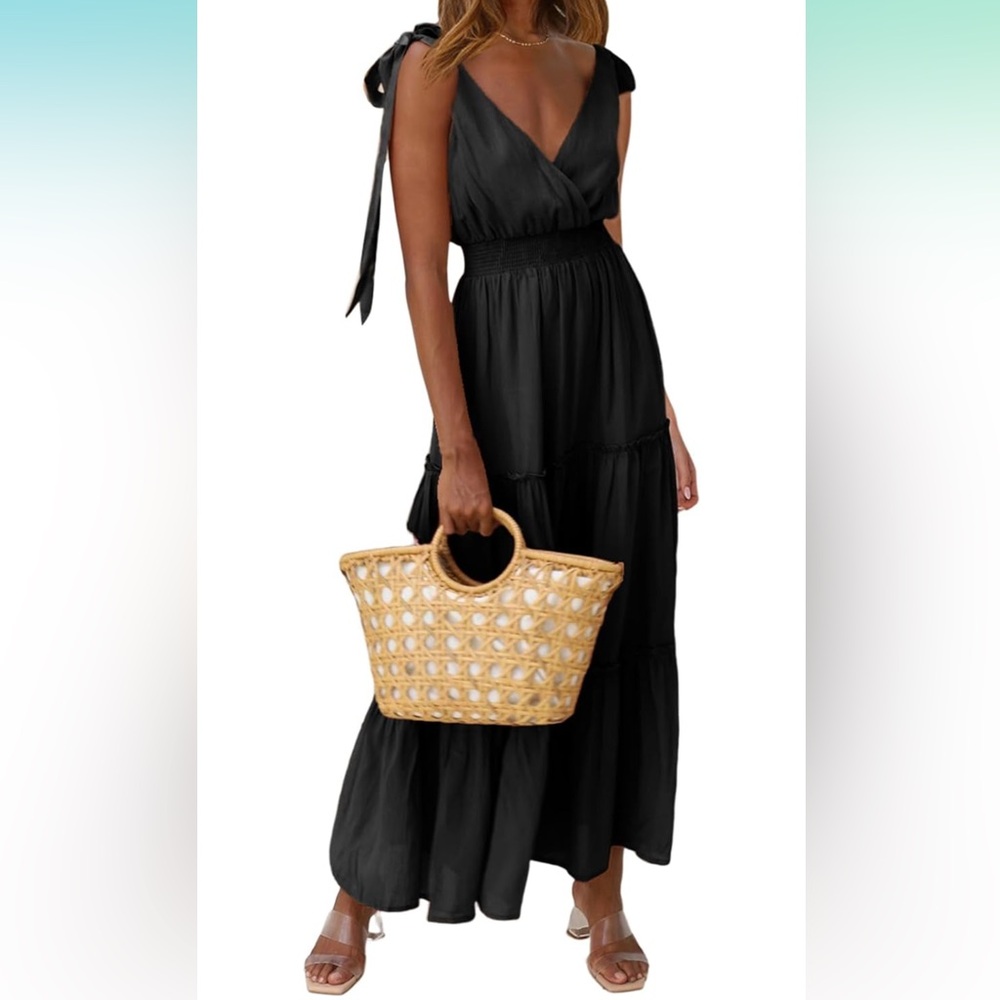 Black Tie Shoulder Maxi Dress